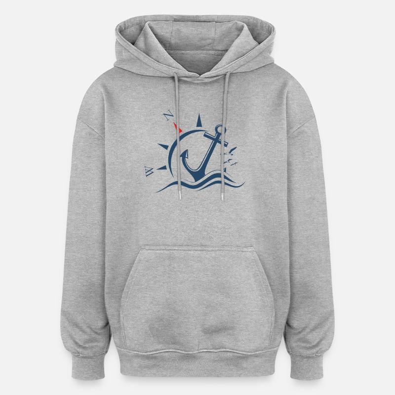 Ancre Boussole Vacances - Sweat à capuche oversize unisexe - gris chiné