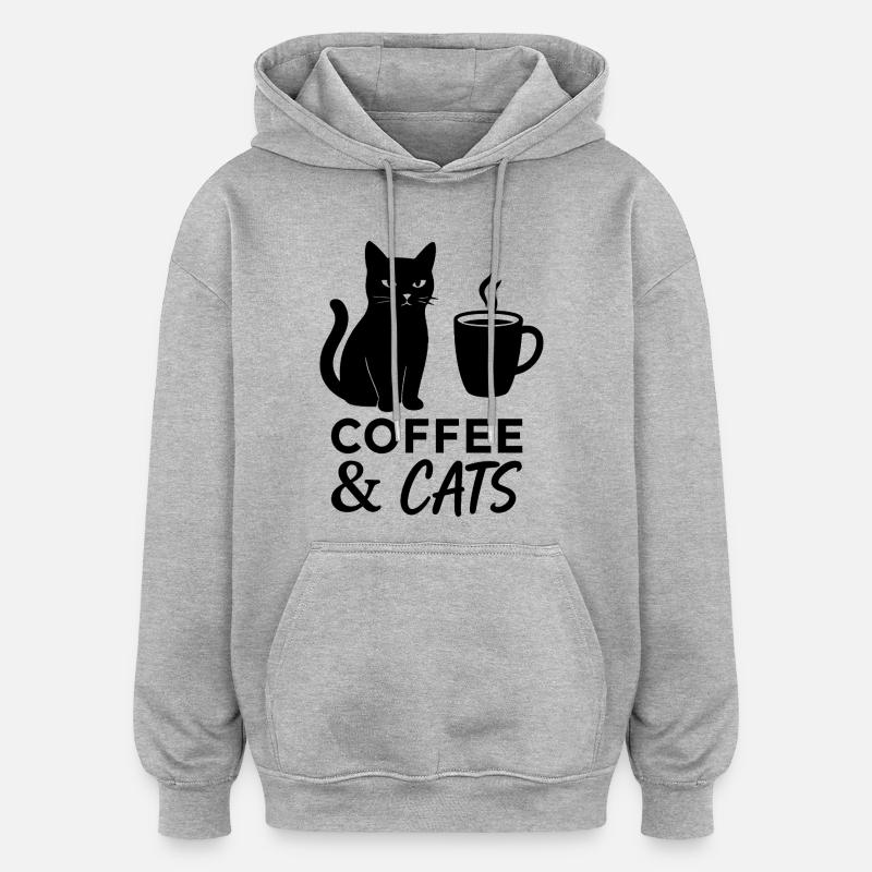 Chat de café - Sweat à capuche oversize unisexe - gris chiné