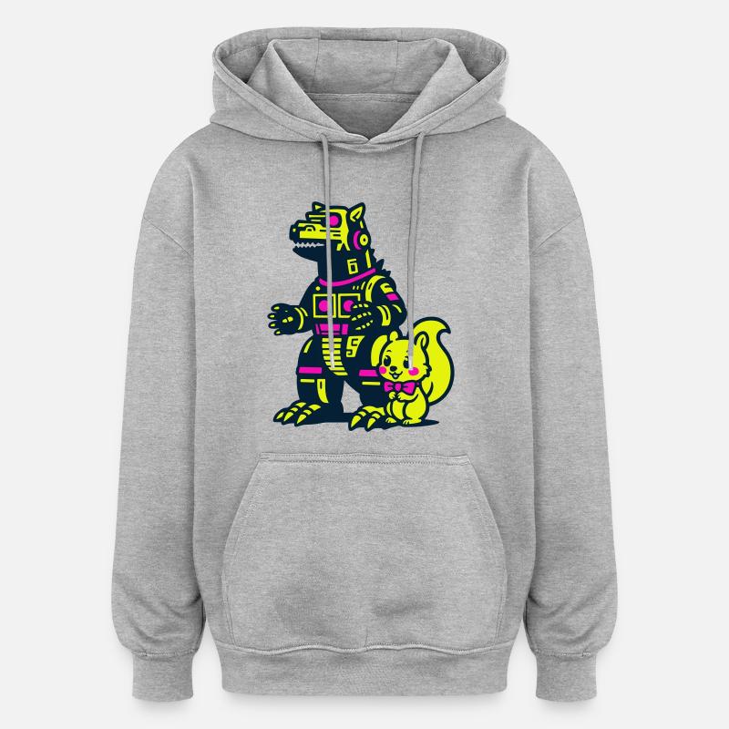Mecha Dragon avec écureuil - Sweat à capuche oversize unisexe - gris chiné