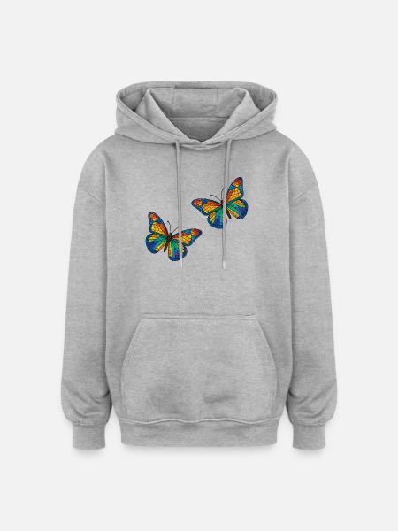 Bunte Mosaikschmetterlinge Design - Oversized Unisex Hoodie - Grau meliert