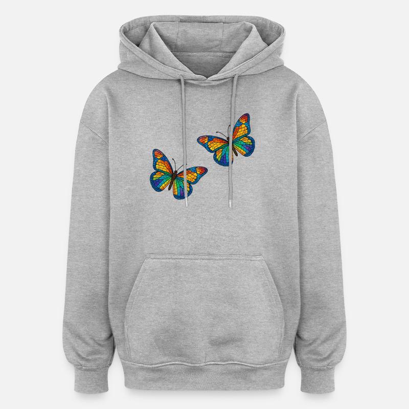 Bunte Mosaikschmetterlinge Design - Oversized Unisex Hoodie - Grau meliert