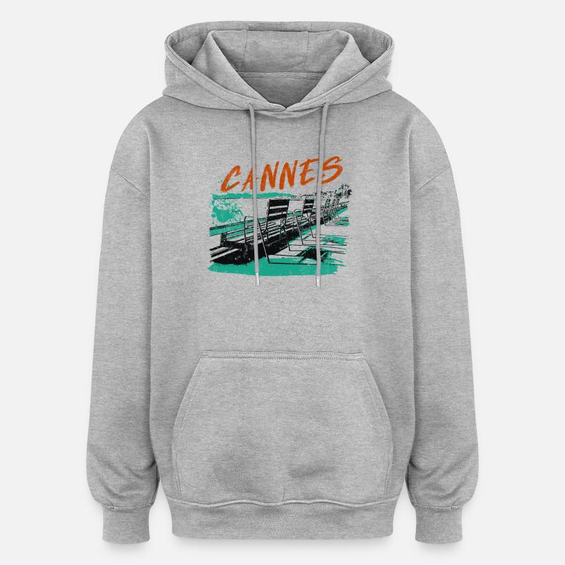 Cannes Côte d'Azur Illustration - Sweat à capuche oversize unisexe - gris chiné