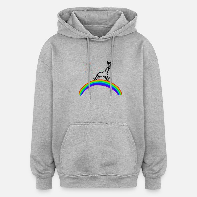 Rainbow Alpaca Confetti Pattern - Oversized Unisex Hoodie - heather grey