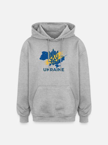 Trident Wave Ukraine Logo Print - Oversized Unisex Hoodie - heather grey