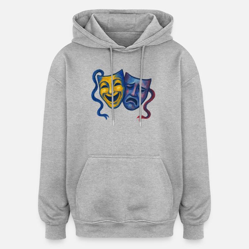 Théâtre Masques Joie Chagrin - Sweat à capuche oversize unisexe - gris chiné