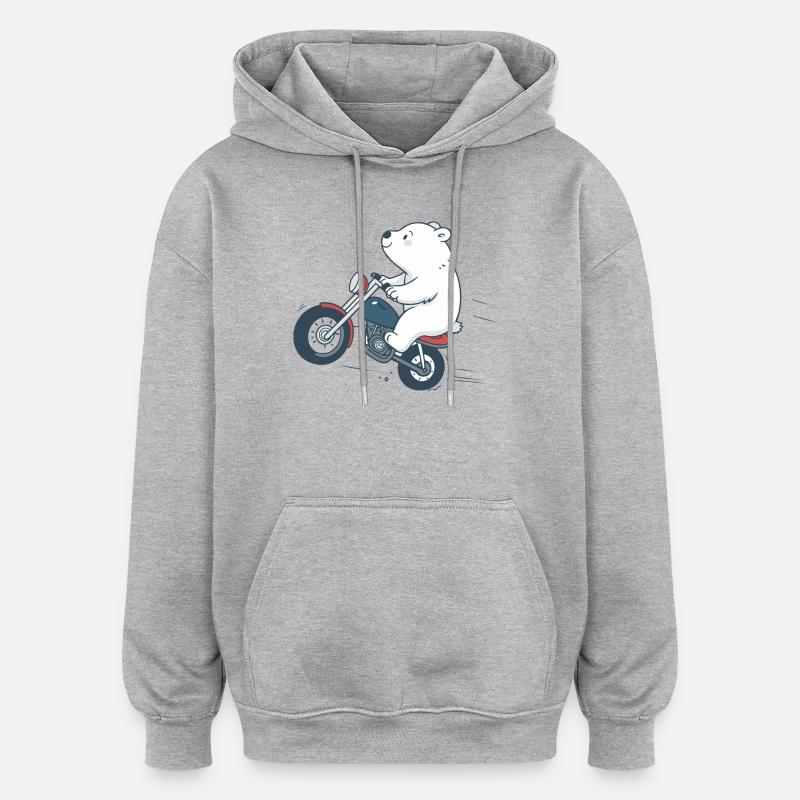 Ours motard sur route audacieuse - Sweat à capuche oversize unisexe - gris chiné
