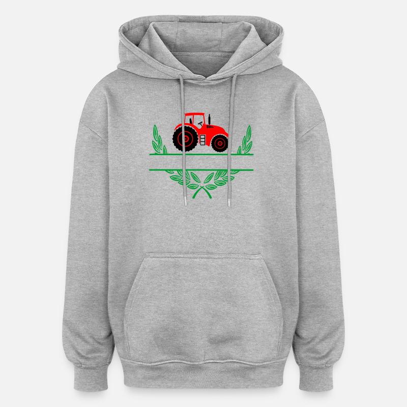 Roter Traktor mit Namensraum - Oversized Unisex Hoodie - Grau meliert