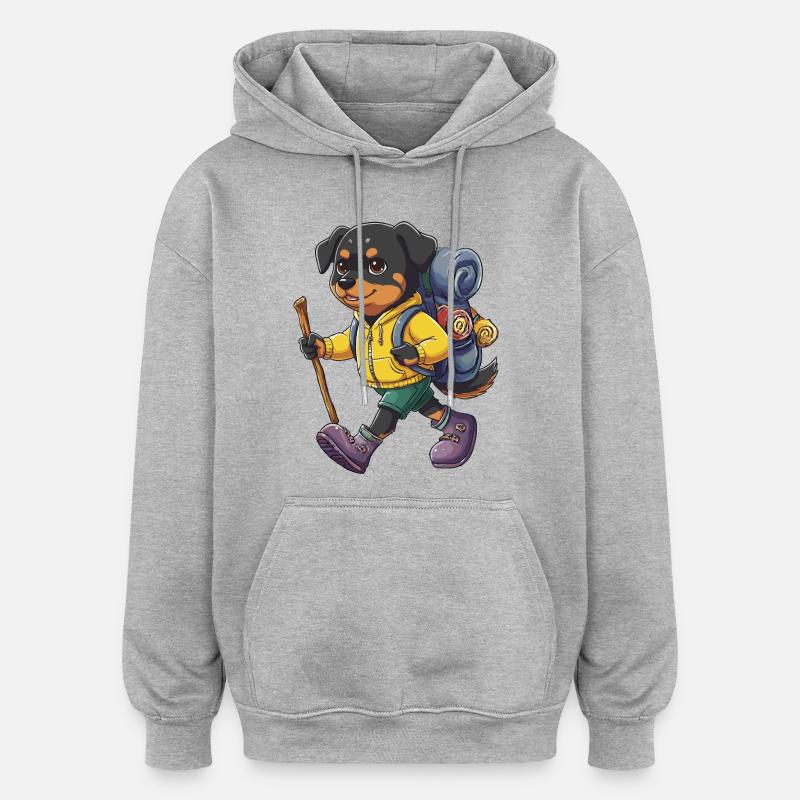 Rottweiler Randonnée Camping Aventure Backpacker - Sweat à capuche oversize unisexe - gris chiné