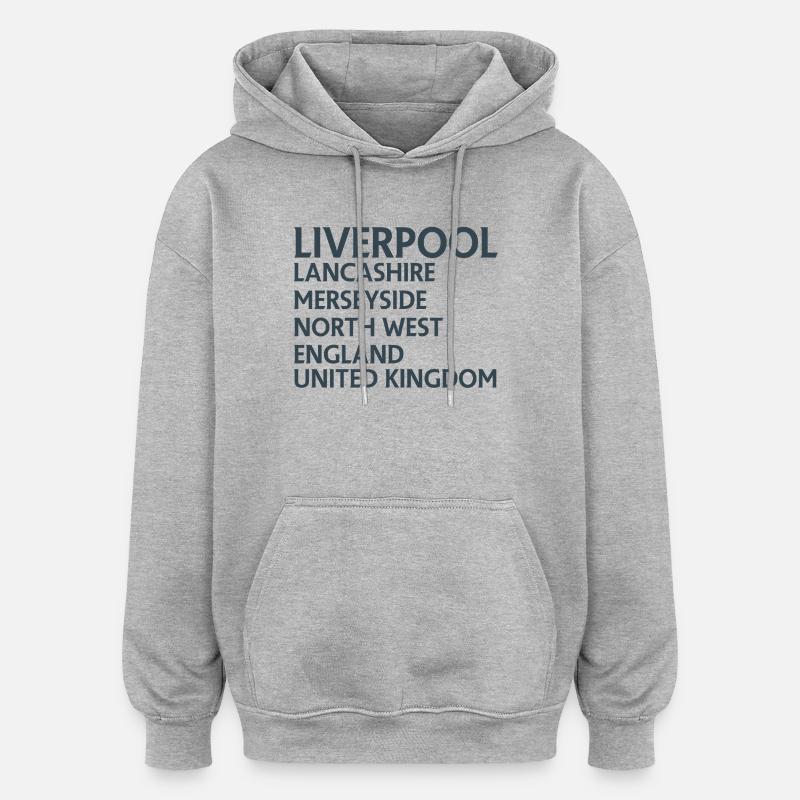 Liverpool – Angleterre Conception des paroles - Sweat à capuche oversize unisexe - gris chiné