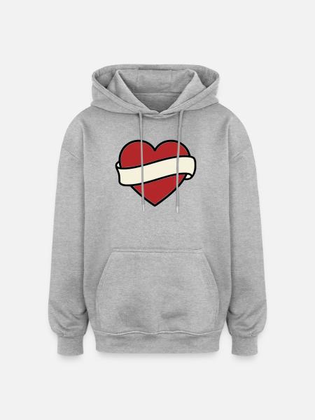Tattoo Heart Banner Scroll Vector - Oversized Unisex Hoodie - heather grey