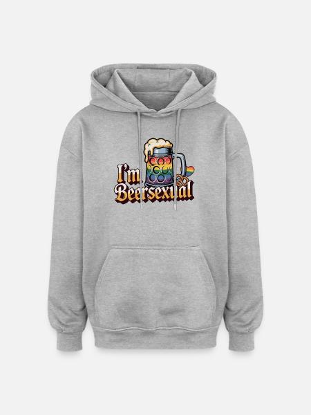 I'm Beersexual - Cool Beer Logo - Oversized Unisex Hoodie - heather grey