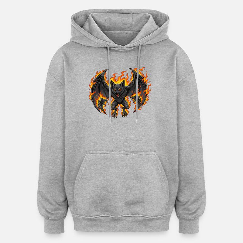 Chauve-souris en feu - Sweat à capuche oversize unisexe - gris chiné
