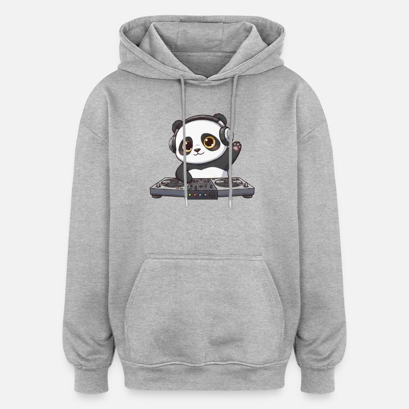 Panda DJ Dancing Techno Music DJ Party - Sweat à capuche oversize unisexe - gris chiné