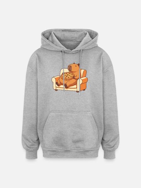 Pizza Capybara auf dem Sofa - Oversized Unisex Hoodie - Grau meliert