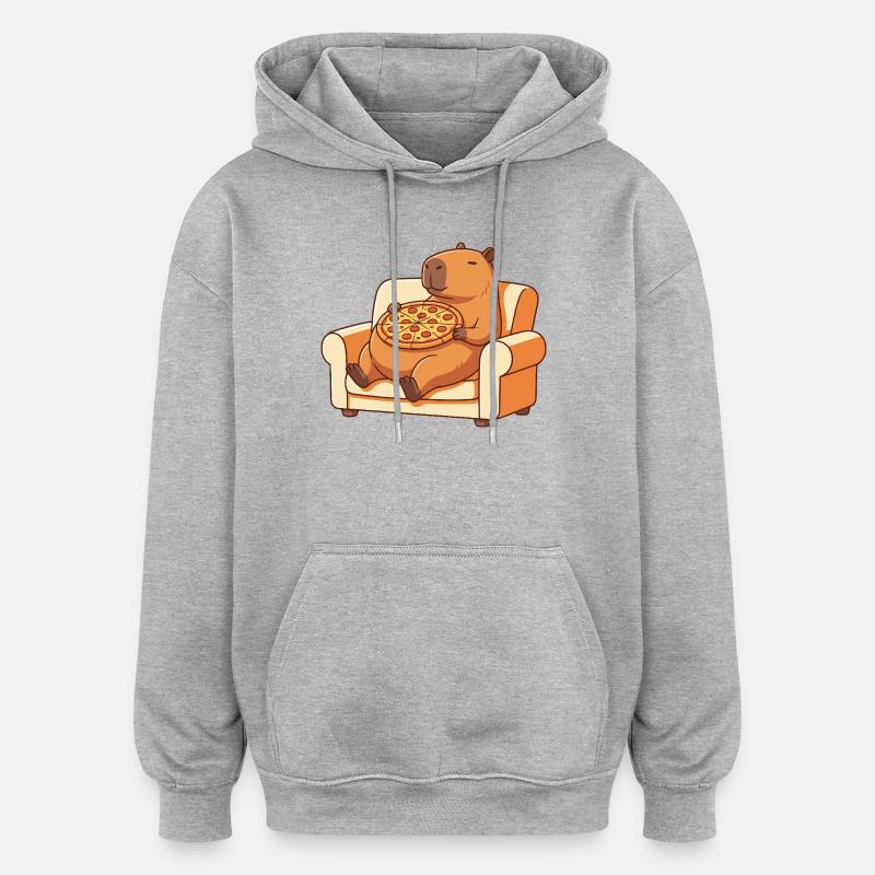 Pizza Capybara on the sofa - Oversized Unisex Hoodie - heather grey