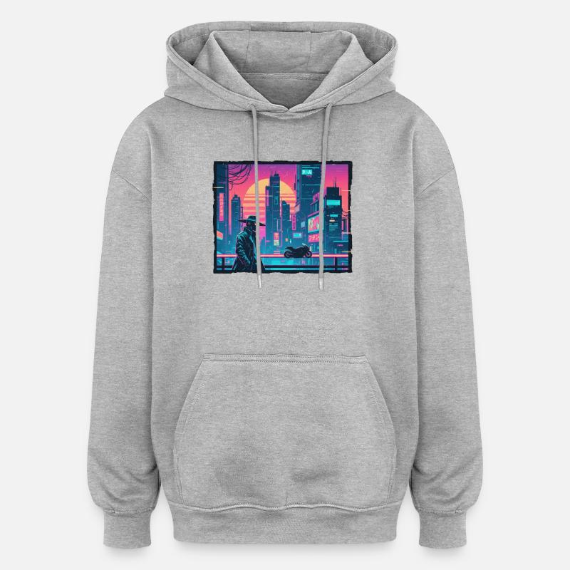 Rétro Wave Tokyo Cyber - Sweat à capuche oversize unisexe - gris chiné