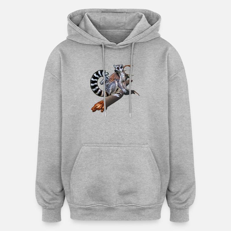 Lémuriens à queue annelée - Sweat à capuche oversize unisexe - gris chiné