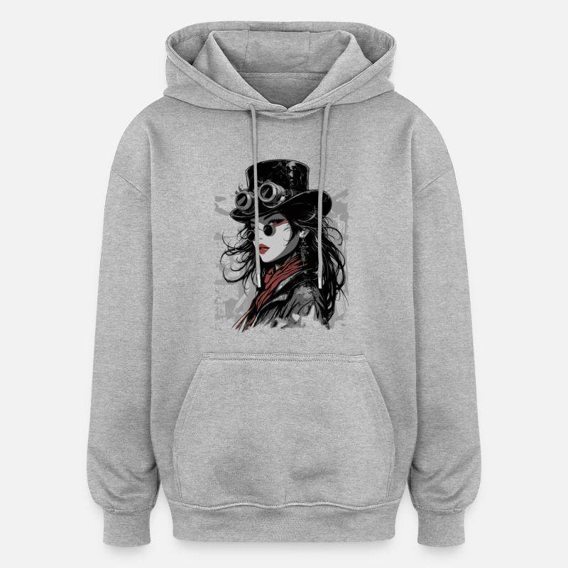Diva du steampunk avec des lunettes - Sweat à capuche oversize unisexe - gris chiné