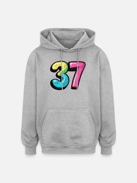 37 Nummer Farverig - Oversize unisex hoodie - grå meleret