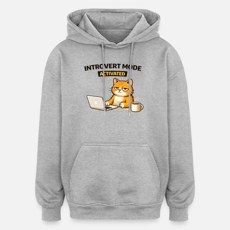 Chat activé en mode introverti - Sweat à capuche oversize unisexe - gris chiné