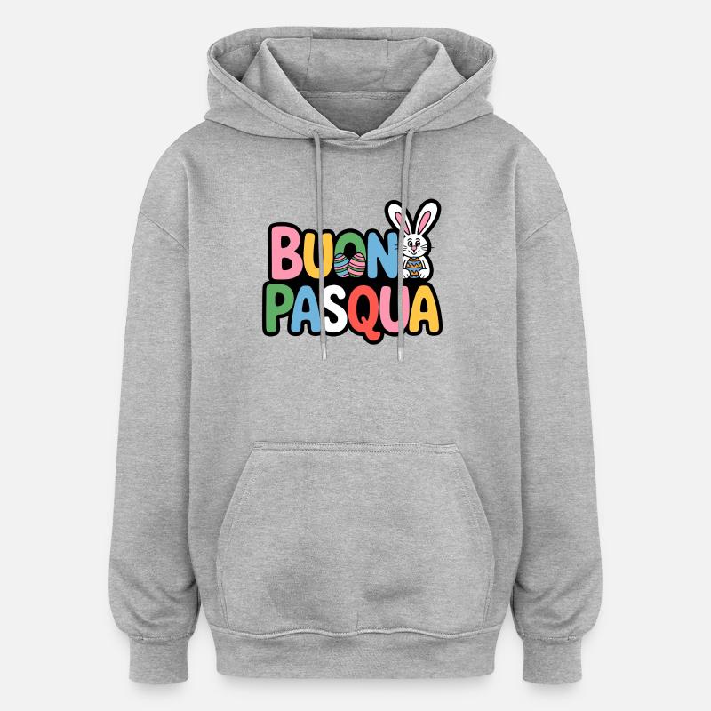 Bunny Joyeuses Pâques - Sweat à capuche oversize unisexe - gris chiné