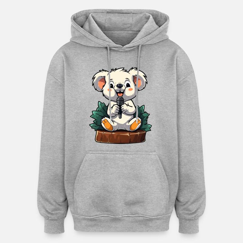 Petit karaoké Koala sur scène - Sweat à capuche oversize unisexe - gris chiné