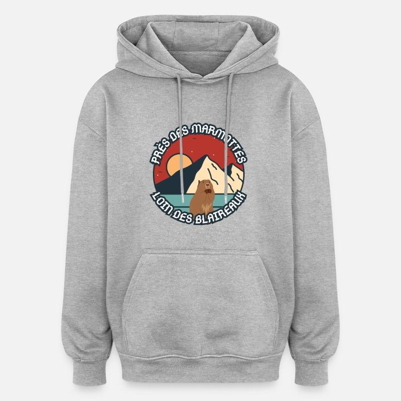 Humour sur marmotte  - Sweat à capuche oversize unisexe - gris chiné