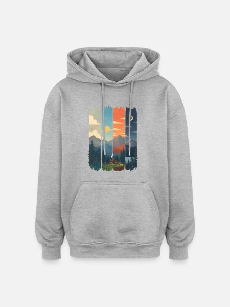 Horizons in four mountain panels - Oversized Unisex Hoodie - heather grey