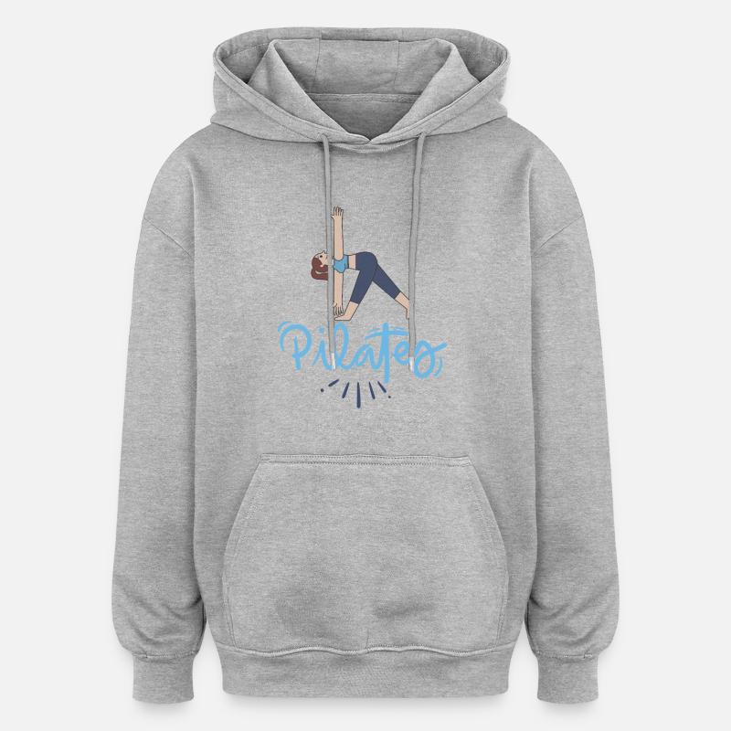 Pilates Pose et Lettrage Bleu - Sweat à capuche oversize unisexe - gris chiné