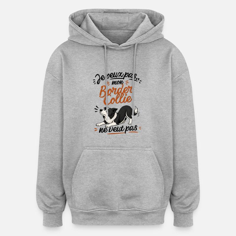 Border Collie Décontracté Illustré - Sweat à capuche oversize unisexe - gris chiné