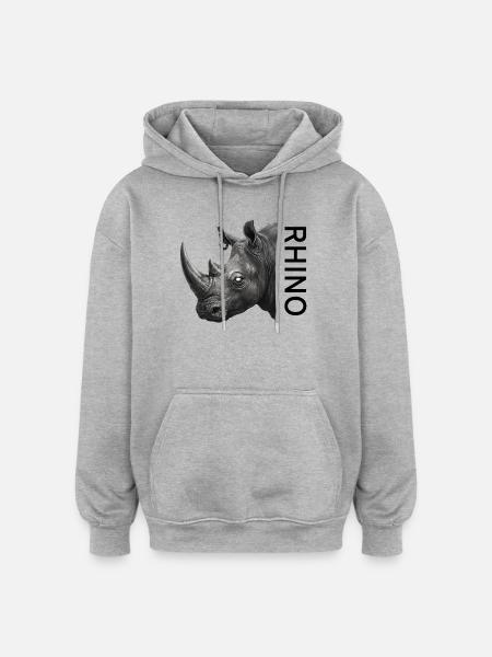 Rhino Portrait Monochrome - Oversized Unisex Hoodie - heather grey