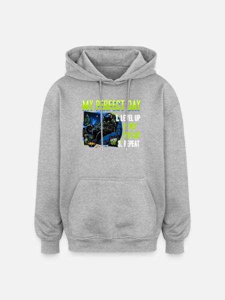 Gamer Gaming Cat Video Game - Oversized Unisex Hoodie - heather grey