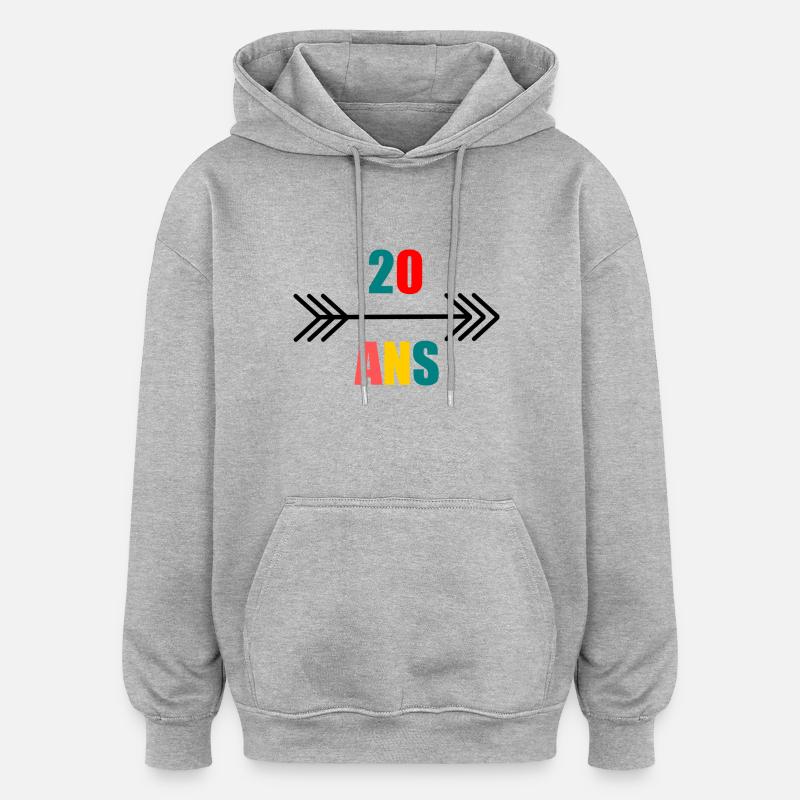 20 ANS,20e ANNIVERSAIRE,ANNIVERSAIRE 20 ANS,20 - Sweat à capuche oversize unisexe - gris chiné