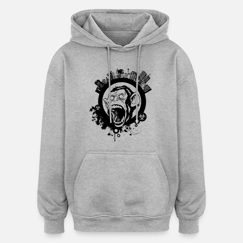 urbain, singe, singe - Sweat à capuche oversize unisexe - gris chiné