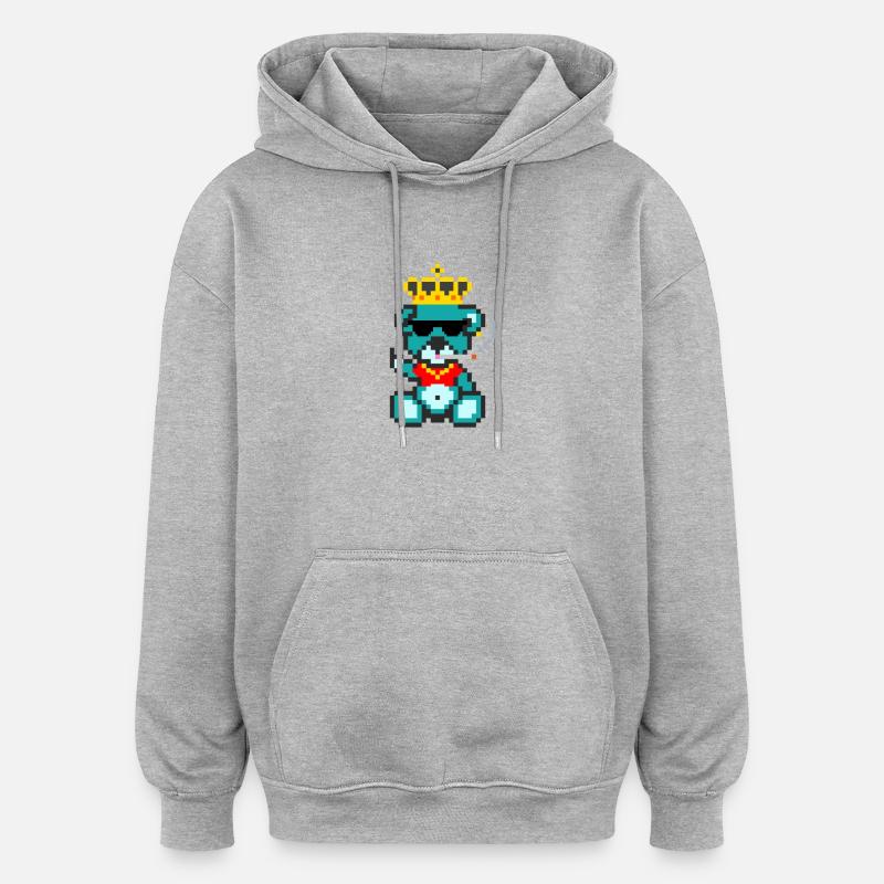 Pixel Bear King - Sweat à capuche oversize unisexe - gris chiné