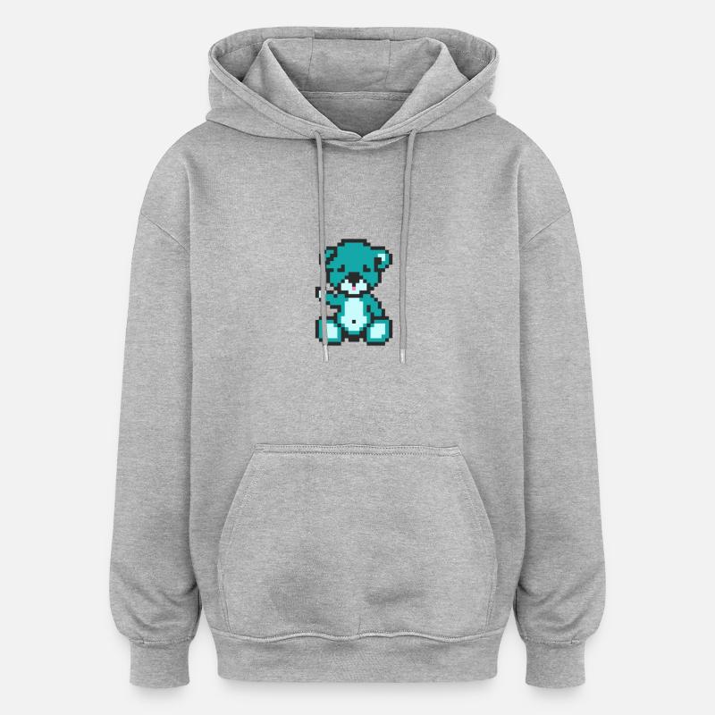 Pixel Bear Alien - Sweat à capuche oversize unisexe - gris chiné