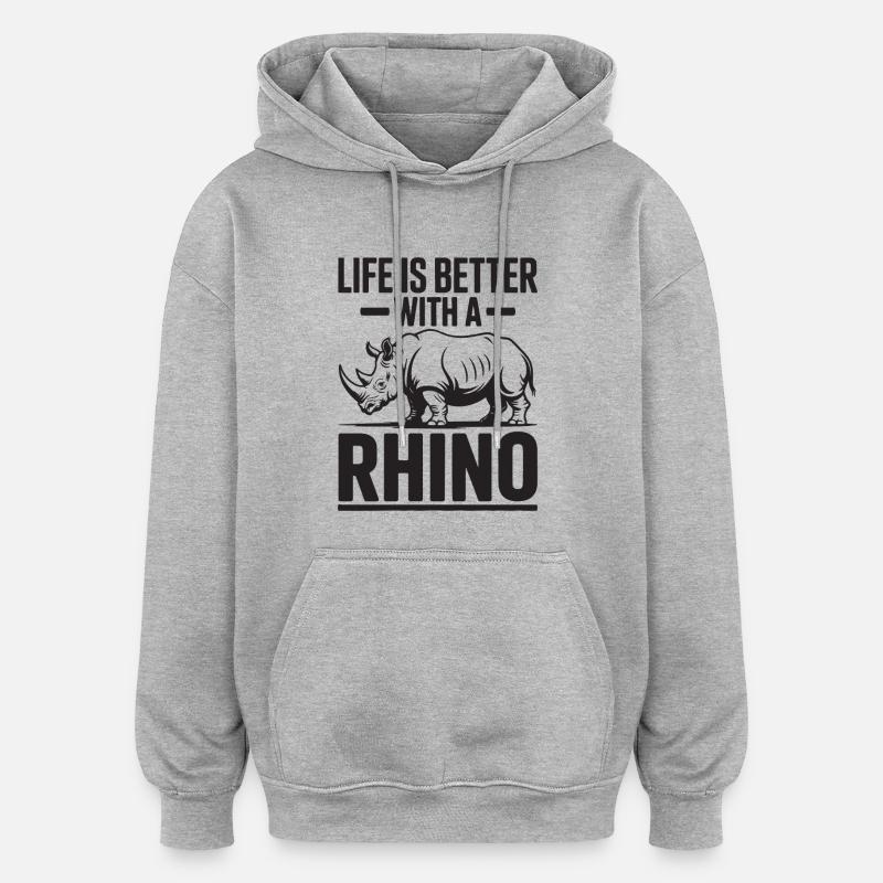 Rhinocéros - Sweat à capuche oversize unisexe - gris chiné
