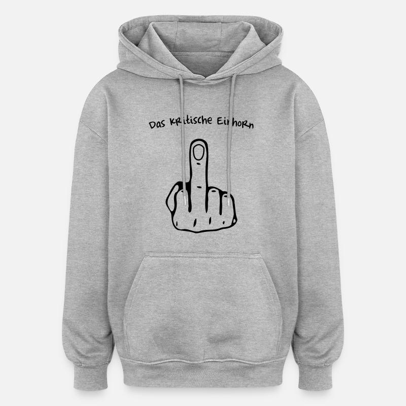 Kritische Einhorn - Oversized Unisex Hoodie - Grau meliert
