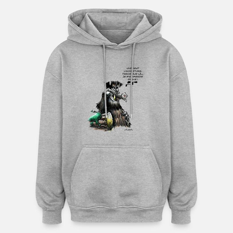 Sanglier, Vivement L'Ouverture... - Sweat à capuche oversize unisexe - gris chiné