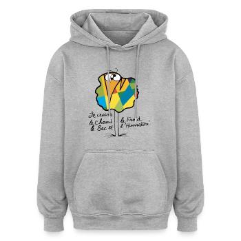 Devise Shadok N°02 - Sweat à capuche oversize unisexe - gris chiné - Devant - Noah (186cm)