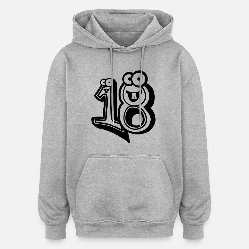 caricature comique de 18-dix-huit ans - Sweat à capuche oversize unisexe - gris chiné