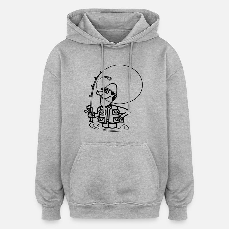 le plaisir de la pêche - Sweat à capuche oversize unisexe - gris chiné