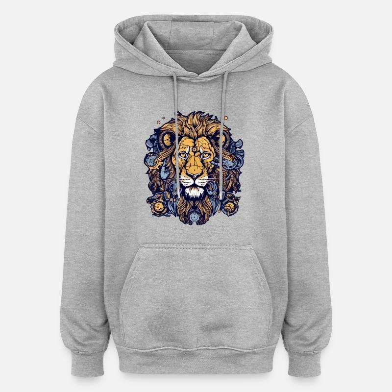 Kitu der Löwe - Oversized Unisex Hoodie - Grau meliert