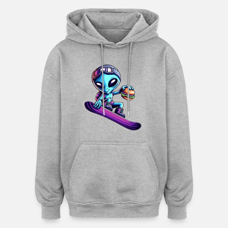Alien Snowboard Hamburger Abenteuer - Oversized Unisex Hoodie - Grau meliert