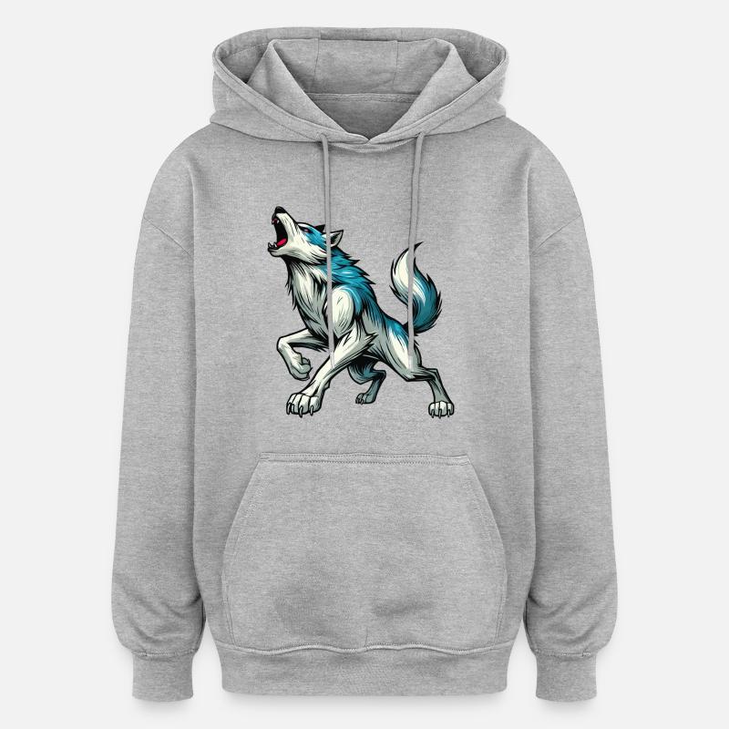 Wolf Comic - Oversized Unisex Hoodie - Grau meliert