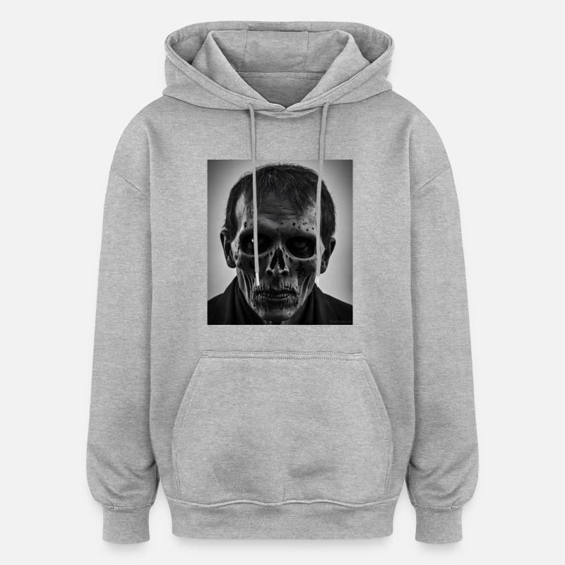 Visage de zombie - Sweat à capuche oversize unisexe - gris chiné