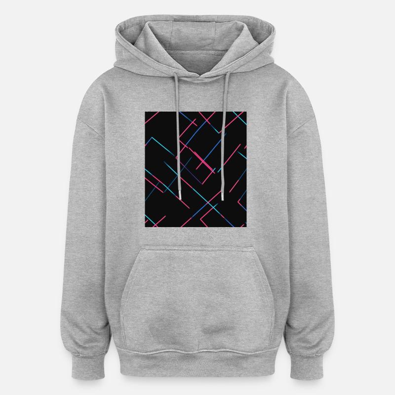 Lignes néon abstraites - Sweat à capuche oversize unisexe - gris chiné