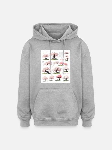 Illustrations of cherry trees - Oversized Unisex Hoodie - heather grey