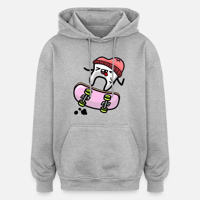 Dent Kawaii sur Skateboard - Sweat à capuche oversize unisexe - gris chiné