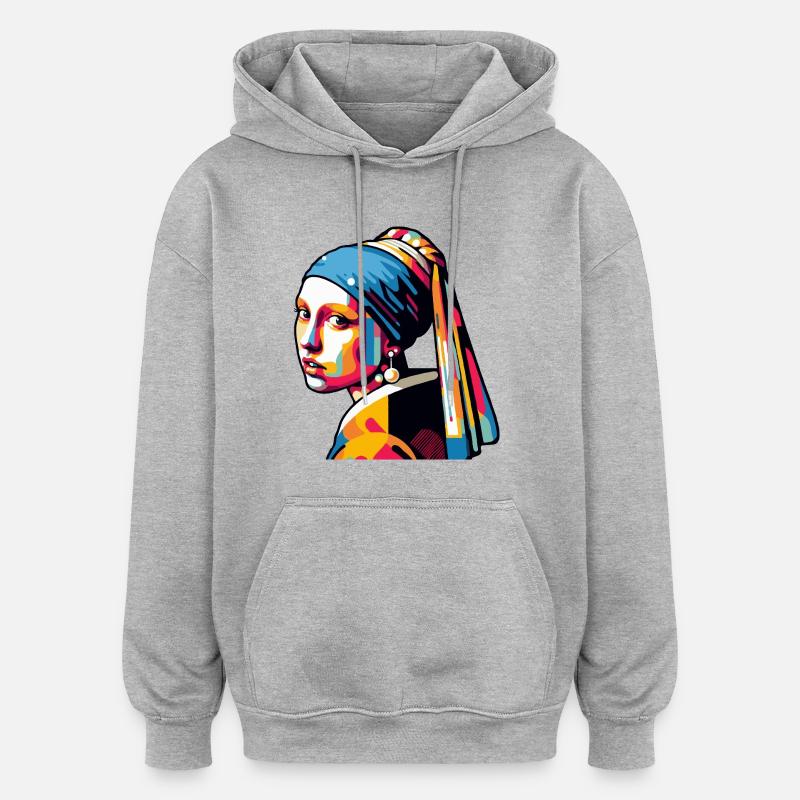 Mädchen mit Perlenohrring modern - Oversized Unisex Hoodie - Grau meliert